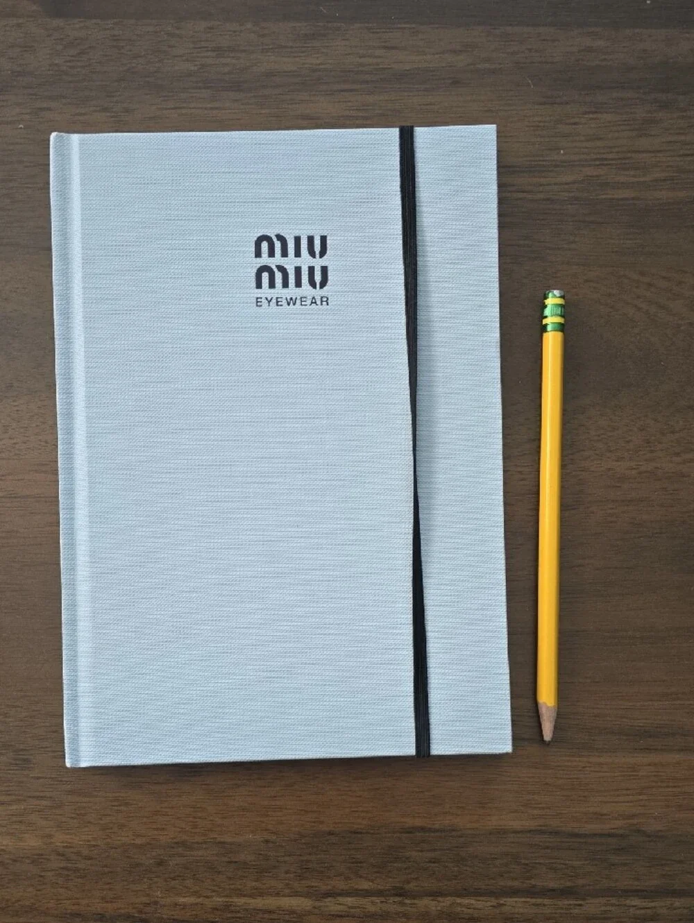 Miu Miu Light Gray Hardcover Notebook with Black Elastic